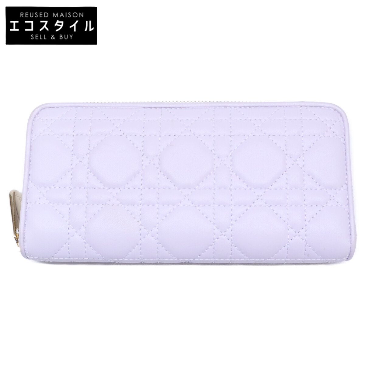 DIOR ディオール Lady Dior Voyageur レディディオール ヴォワヤージュ カナージュ ラウンドジップ ウォレット 長財布（小銭入れあり） ライトパープル レディース 【中古】