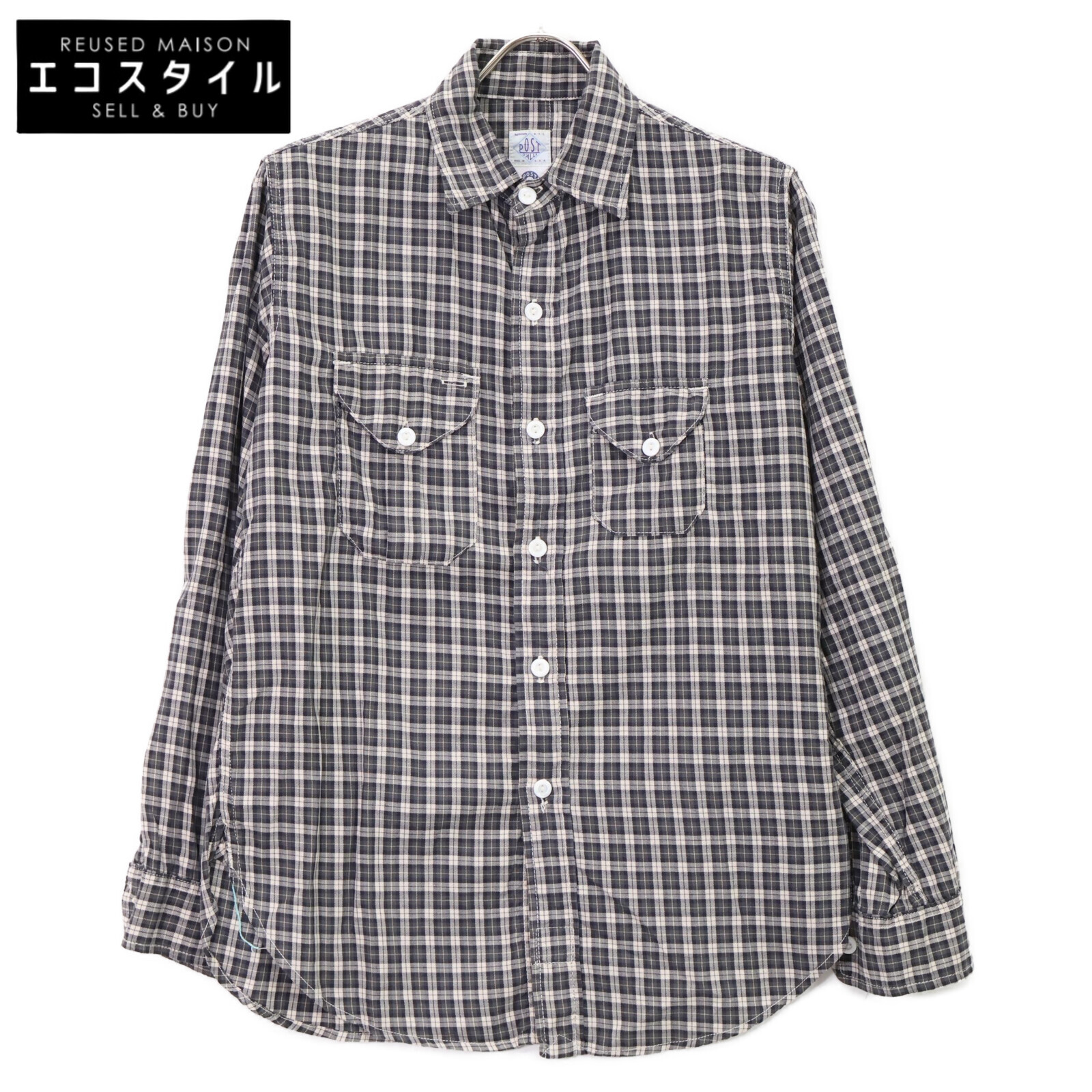 POST OVERALLS ポストオーバーオールズ 【美品】照合のしるし柄 ドングリ型隠し 長袖プルオーバー トップス S 薄墨色 メンズ 【中古】