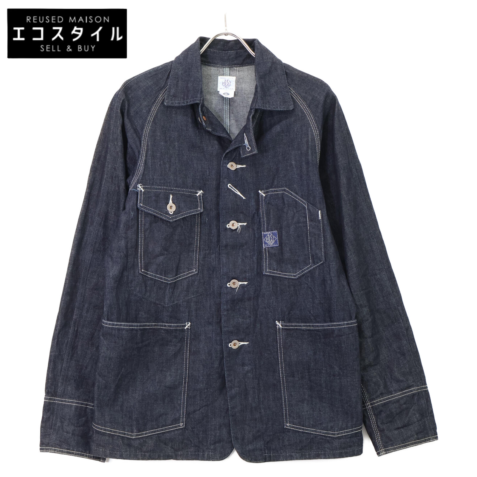 POST OVERALLS ポストオーバーオールズ 【美品】USA製 Eeginees'JKT デニム カバーオール ジャケット S インディゴ メンズ 【中古】