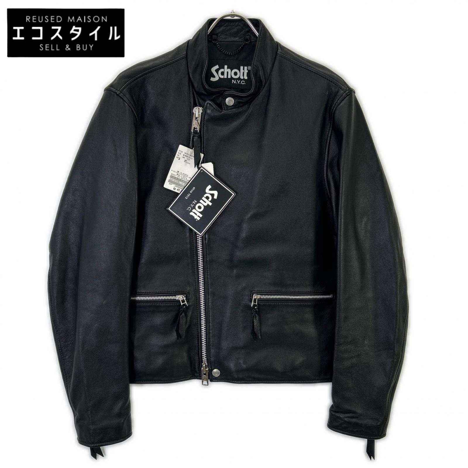 schott 打つこと 3191056 シープスキン ライダースジャケット 上衣   M 黒いこと メンズ 【中古】