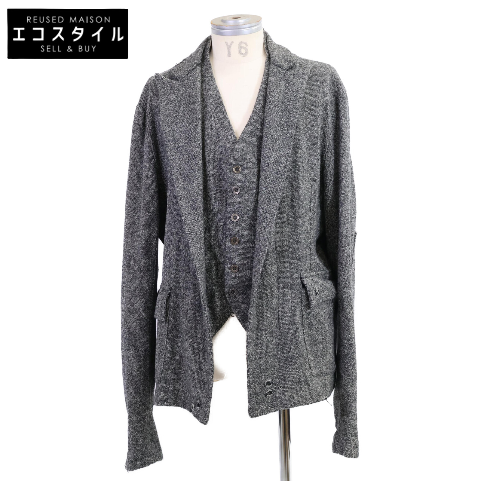 GREG LAUREN グレッグローレン より良い縛 ドネガルツイード 上衣 3 薄墨色 メンズ 【中古】