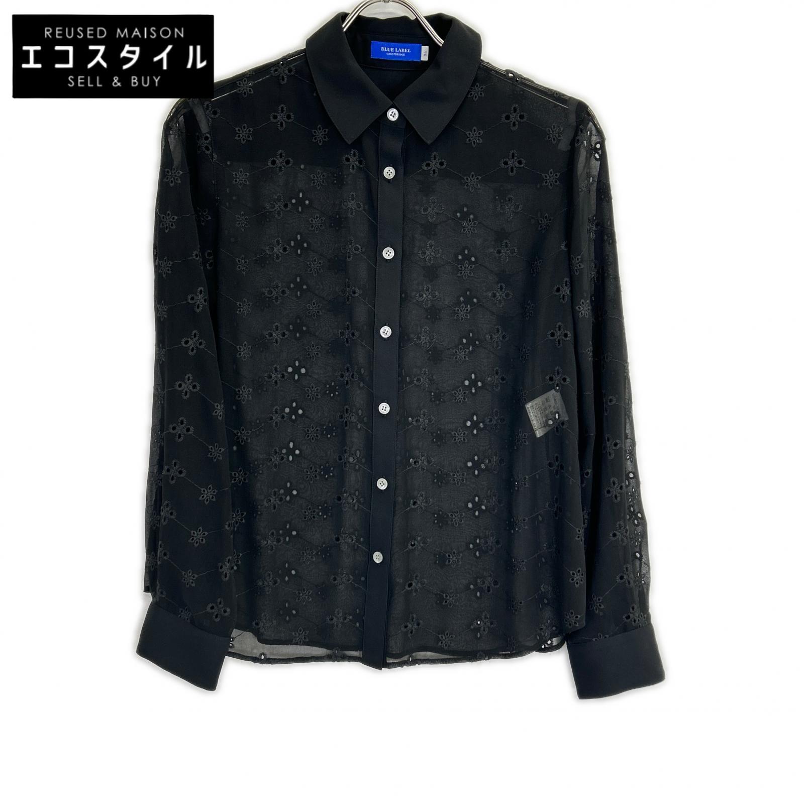 BLUE LABEL CRESTBRIDGE ブルーレーベルクレストブリッジ 24年製 シアーデザイン エンブロイダリーシフォンブラウス トップス   36 黒いこと レディース 【中古】