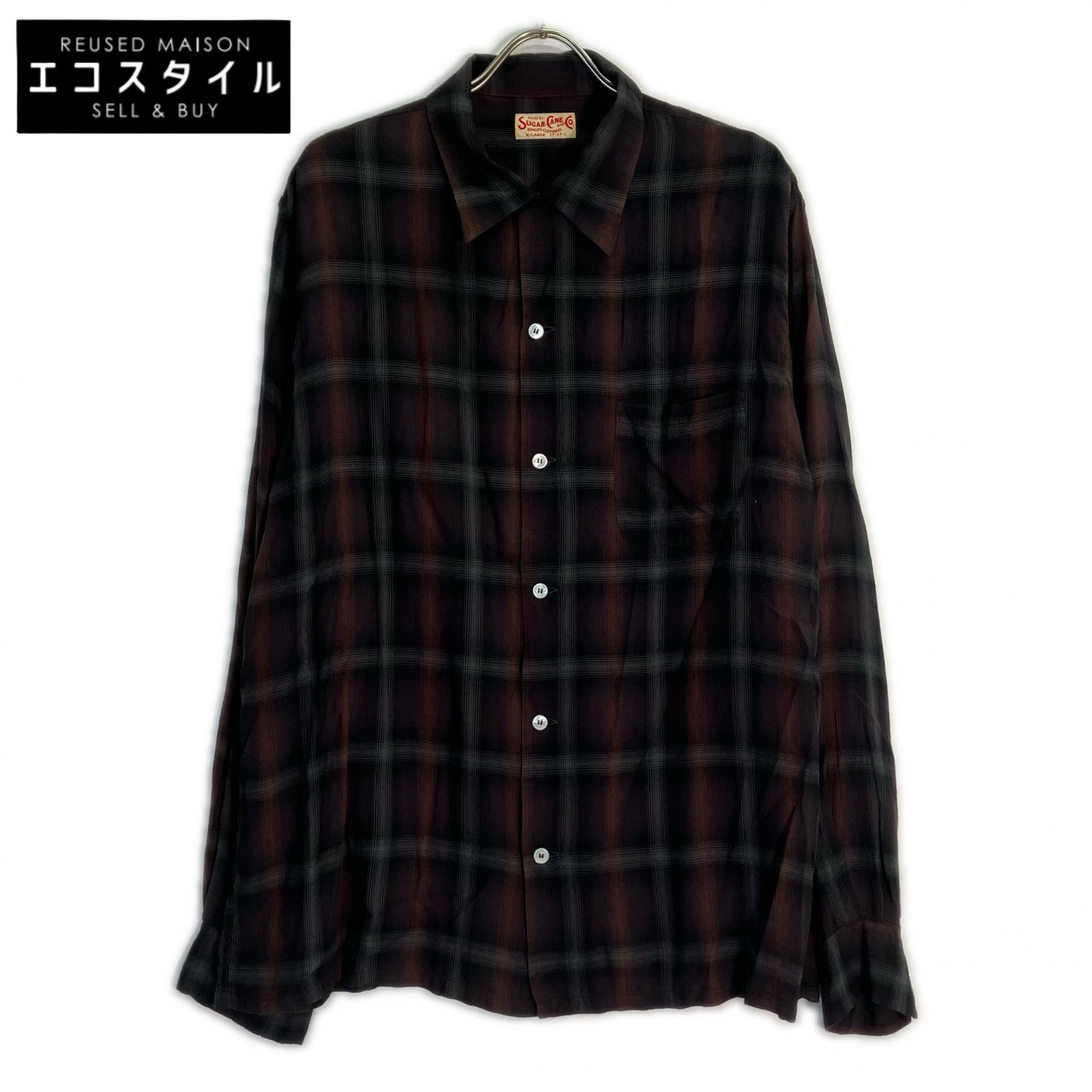 SUGAR CANE シュガーケーン ﾌﾞﾗｳﾝ×ｸﾞﾚｰ ﾚｰﾖﾝ ﾁｪｯｸｼｬﾂ トップス XL ブラウン チェック メンズ 【中古】