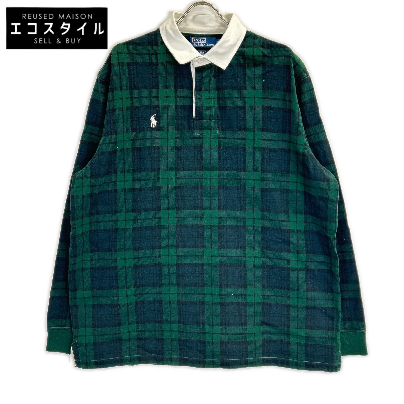 POLO RALPH LAUREN ポロ ラルフローレン 【BEAMS LIMITED EDITION】チェック 長袖 ラグビーシャツ トップス XL グリーン メンズ 【中古】