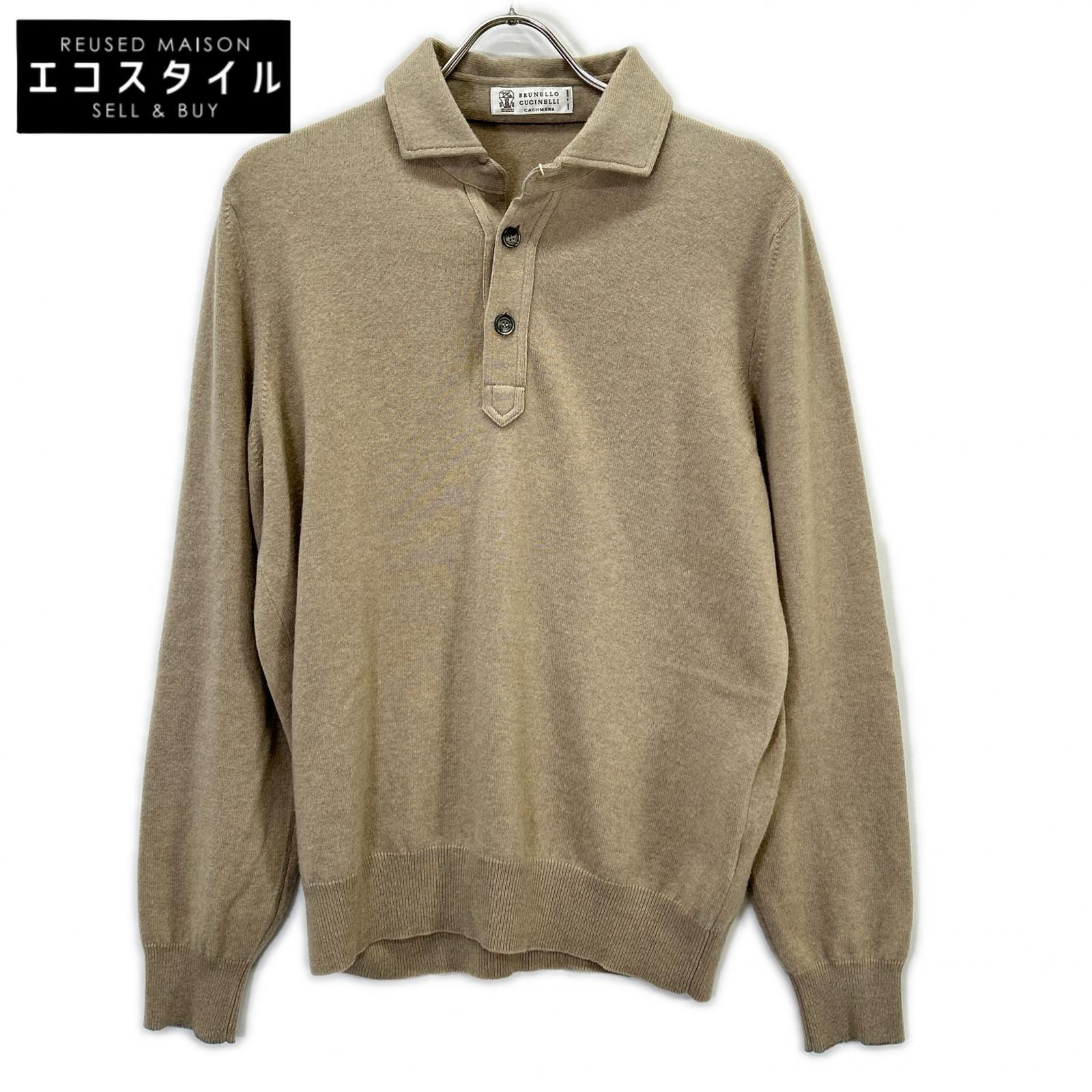 BRUNELLO CUCINELLI ブルネロクチネリ 赤銅色 カシミール ヘンリーのど首 ポロニットセーター トップス   48 赤銅色 メンズ 【中古】