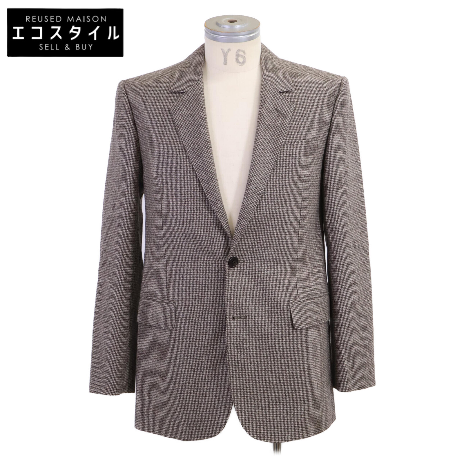 CELINE セリーヌ 【新品負けず劣らず/国内定まり/23年製】2V53G497R マイクロハウンドトゥース エルボーパッチ テーラードジャケット 34 赤銅色 メンズ 【中古】