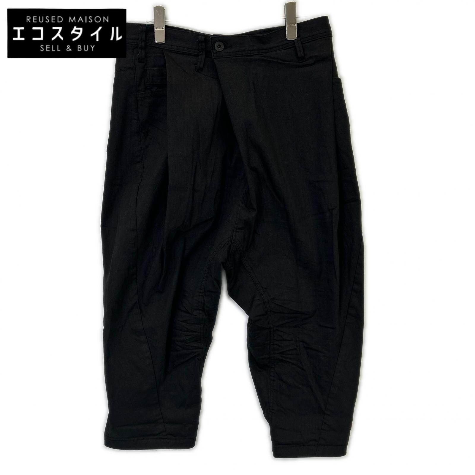 JULIUS ユリウス 20年製 707PAM8-BK 黒いこと フロントフォールド クロップドサルエルパンツ ボトムス   1 黒いこと メンズ 【中古】