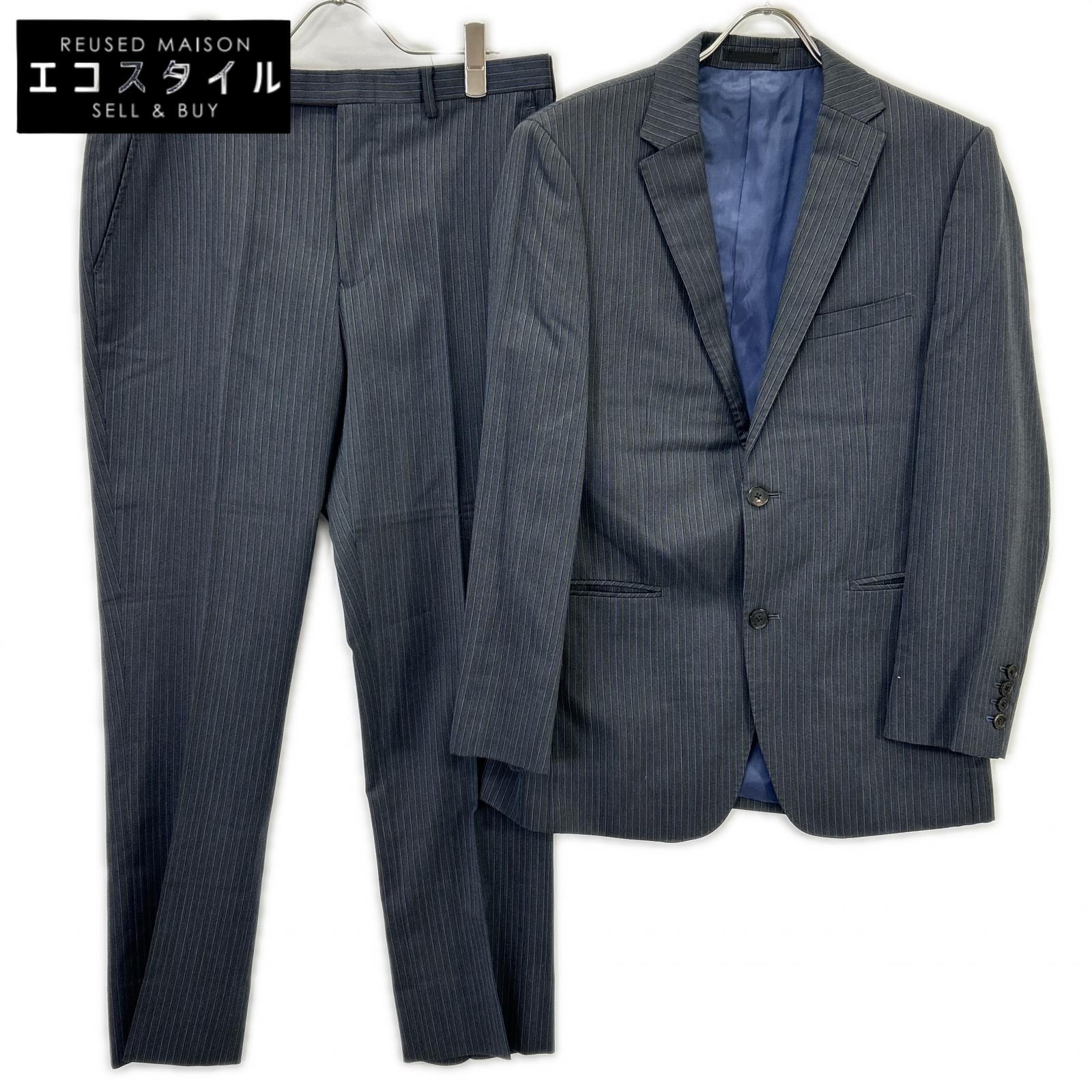 Burberry Black Label バーバリーブラックレーベル 濃灰色薄墨色 D1H31-608-07 縞模様 羊毛 背広 背広 セットアップ   38/38 薄墨色 メンズ 【中古】