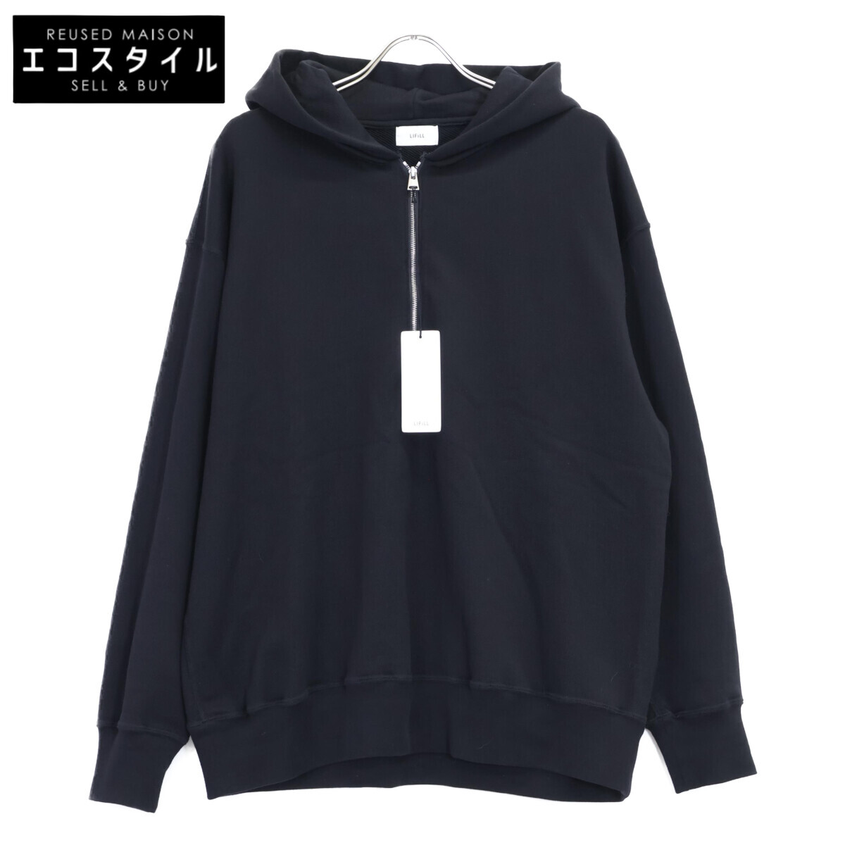 LIFiLL リフィル LF050-02 黒いこと COTTONY SWEAT HALF ZIP HOODIE スウェットハーフジップフーディ トップス   04 黒いこと メンズ 【中古】