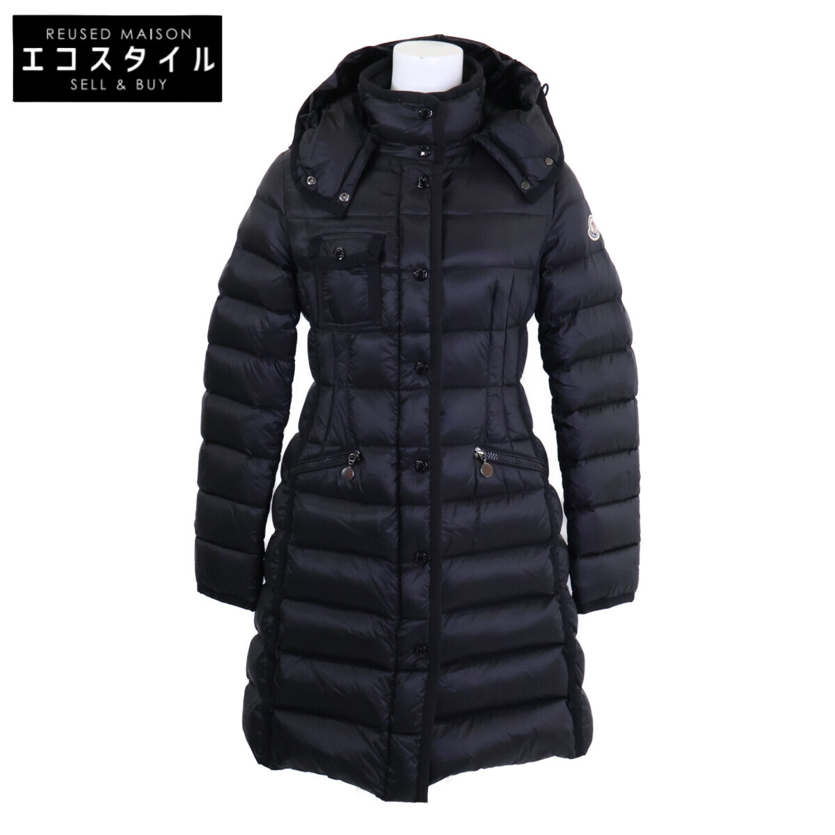 MONCLER モンク軌跡 HERMINE エルミンヌ ボンネット付落ち込む 厚地の外套 00 黒いこと レディース 【中古】