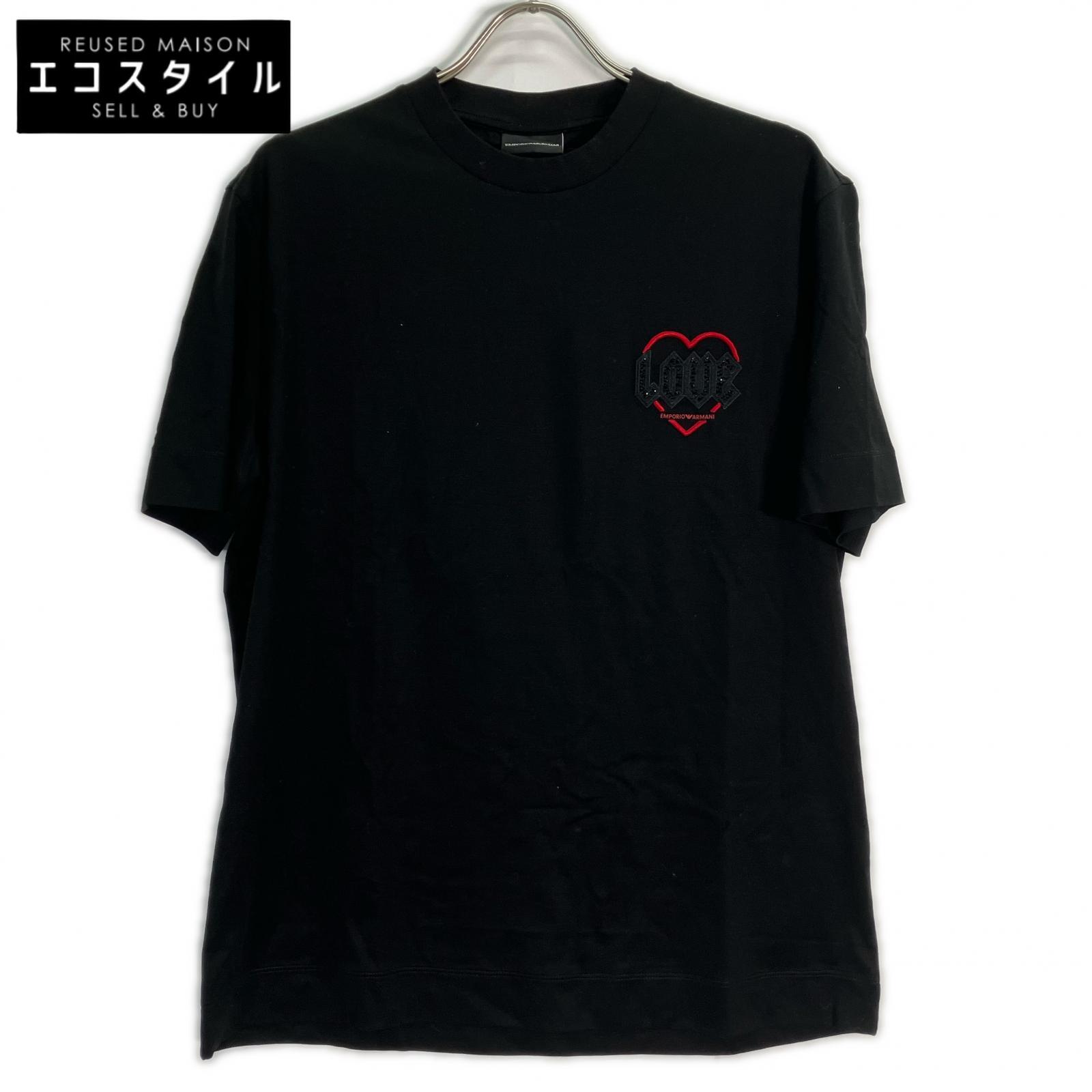 EMPORIO ARMANI エンポリオアルマーニ EM002821 ﾌﾞﾗｯｸ ｺｯﾄﾝ混 Valentine\u0027s Day Tｼｬﾂ トップス M 黒いこと メンズ 【中古】 その他-トップス
