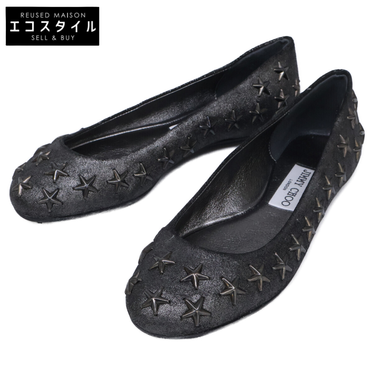 JIMMY CHOO ジミーチュウ 【新品負けず劣らず】スタースタッズ 木目細かシューズ 36 黒いこと レディース 【中古】