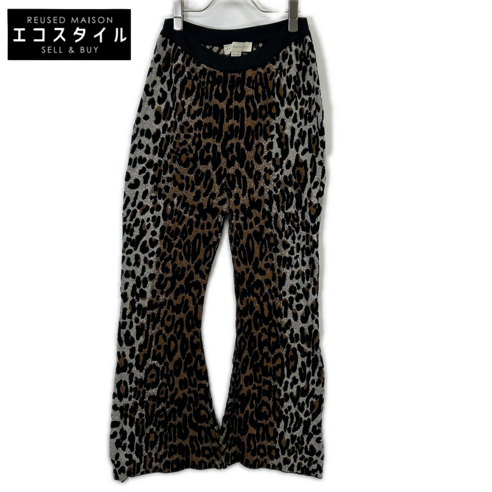 STELLA McCARTNEY ステラマッカートニー 431515 ブラック&times;ブラウン レオパード柄 ニット セミフレアパンツ ボトムス 46 ブラック&times;ブラウン レディース 【中古】｜ブランドリユース エコスタイル