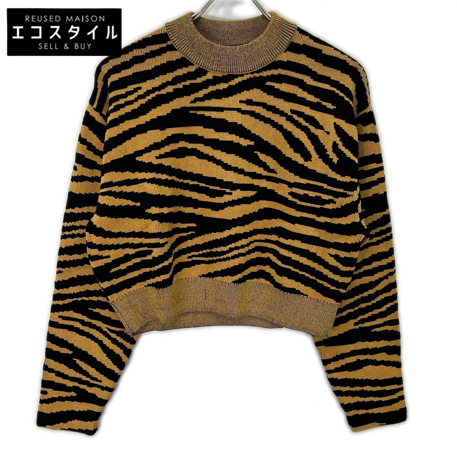 Proenza Schouler プロエンザスクーラー 黒いこと×洋芥子 レオパード柄 クロップド ニットトップス トップス   S 黒いこと×洋芥子 レディース 【中古】