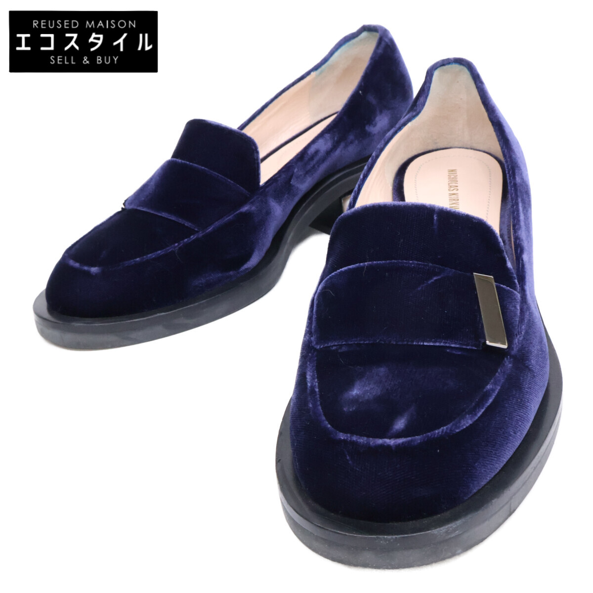 Nicholas Kirkwood ニコラスカークウッド 【美品】天鵞絨 パール踵 置き目毛皮 シューズ   36 1/2 青色 レディース 【中古】