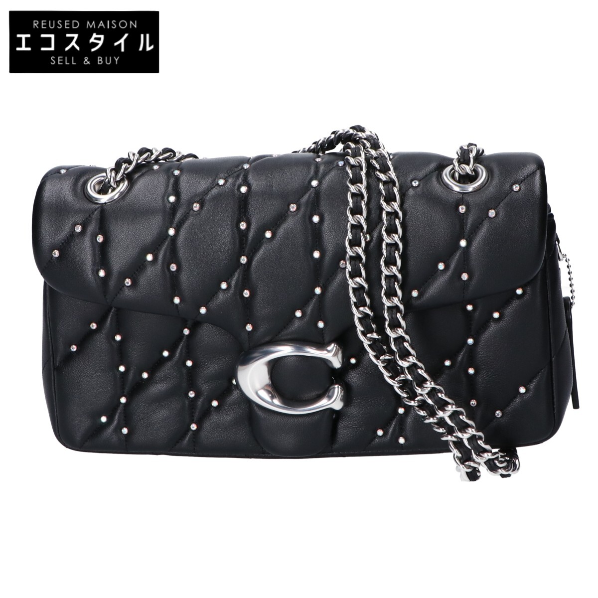COACH コーチ 【美品】CY812 タビー ショルダー バッグ 26・ピロー キルティング アンド クリスタル リベット ショルダーバッグ ブラック レディース 【中古】