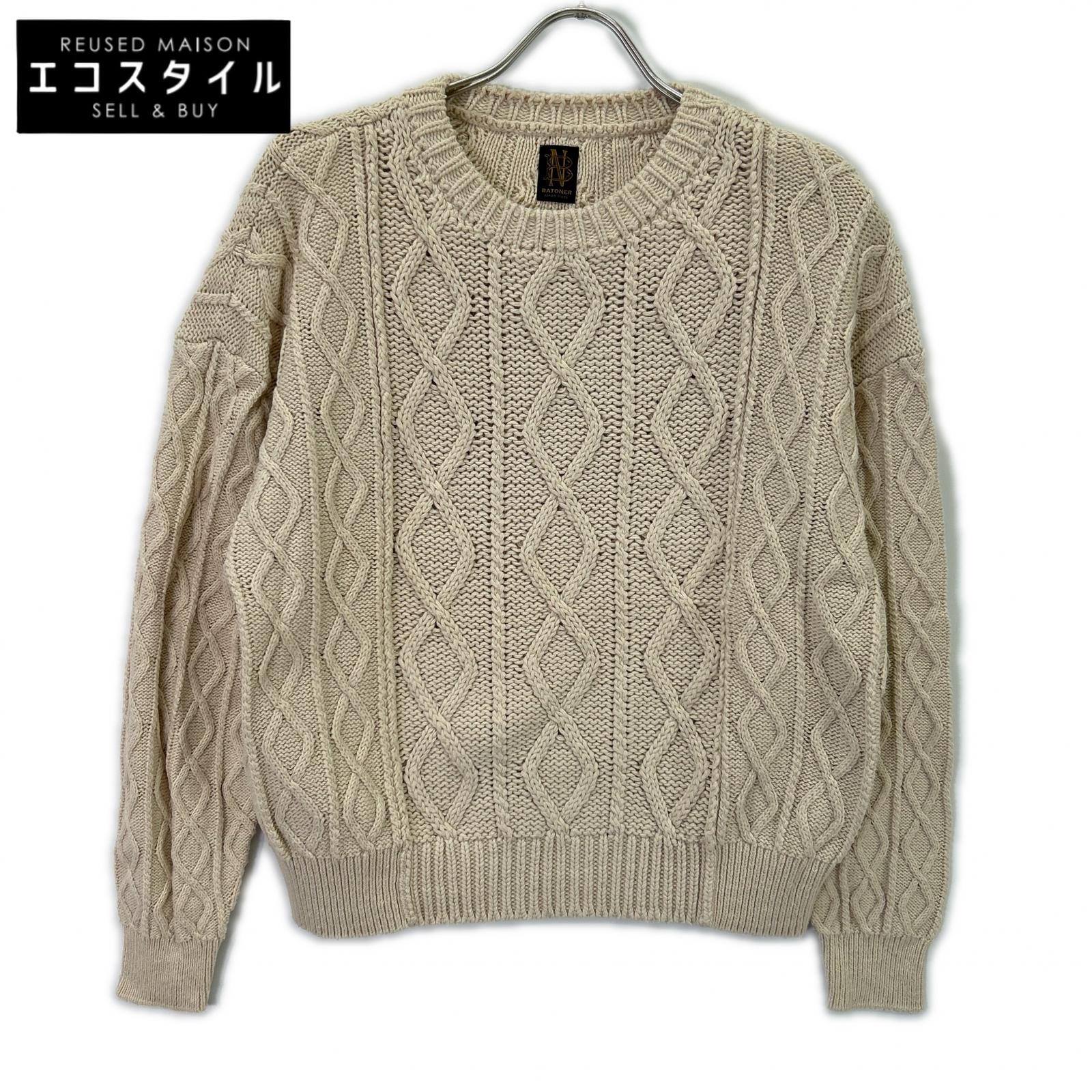 BATONER バトナー BN-21SL-006 ﾍﾞｰｼﾞｭ Different Gauge Cable Crew Neck トップス 1 アイボリー レディース 【中古】