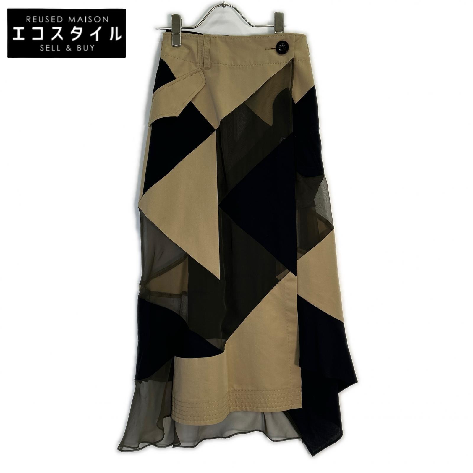 sacai サカイ ﾏﾙﾁｶﾗｰ 21-05418 Hank Willis Thomas Solid Mix Skirt スカート 1 ブラック×ベージュ レディース 【中古】