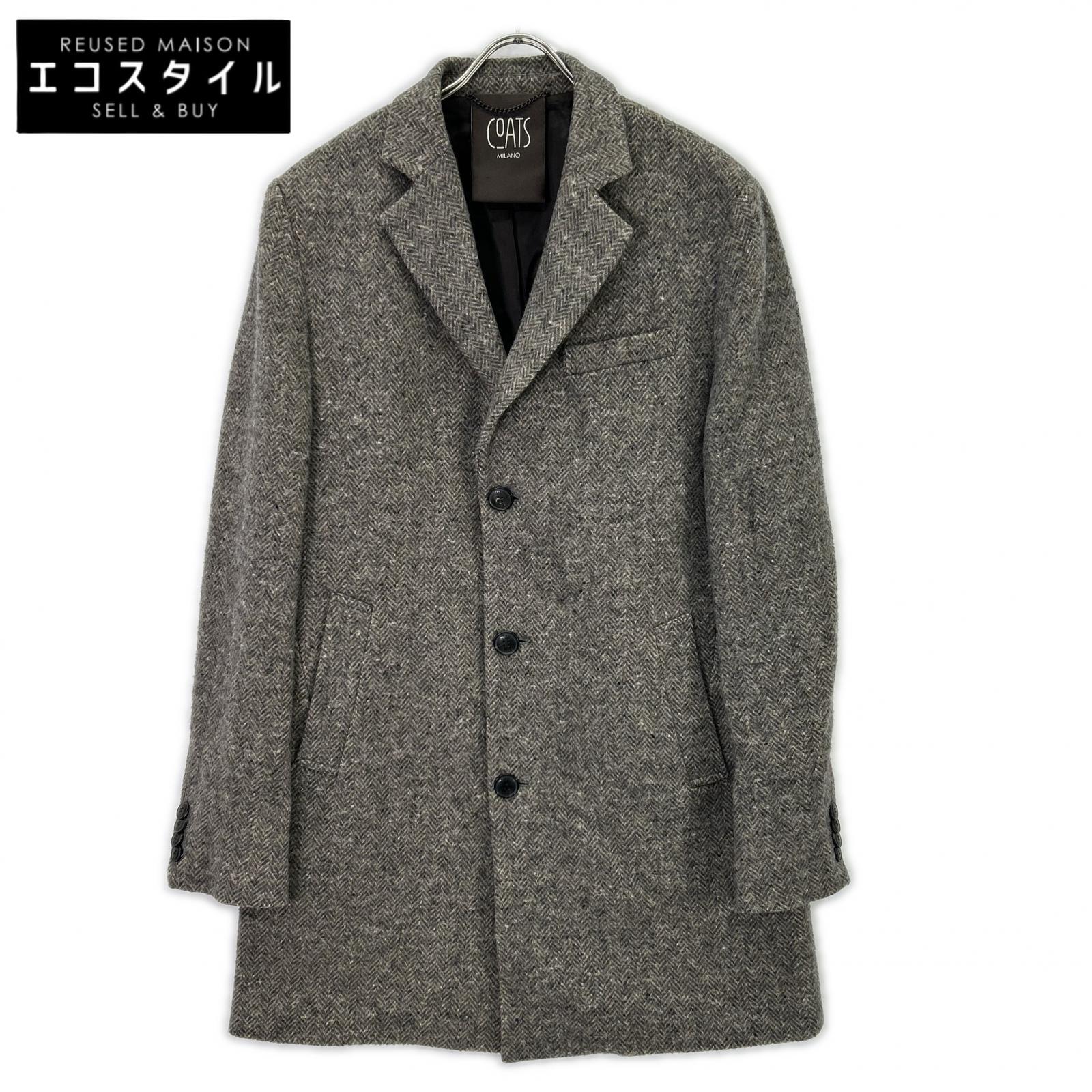 COATS MILANO コーツミラノ ｸﾞﾚｰ ｳｰﾙ ﾍﾘﾝﾎﾞｰﾝ ﾁｪｽﾀｰｺｰﾄ コート 50 グレー メンズ 【中古】