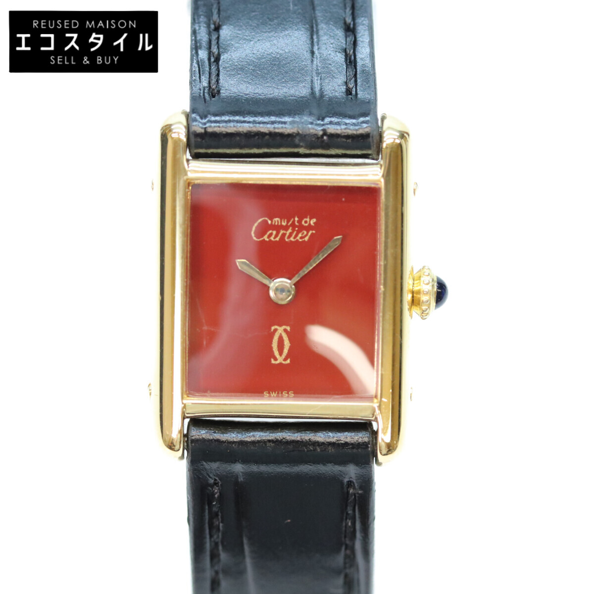 Cartier カルティエ 925 ﾏｽﾄﾀﾝｸｳﾞｪﾙﾒｲﾕSM ﾎﾞﾙﾄﾞｰ文字盤 手巻き 革 腕時計 ブラック/ゴールド レディース 【中古】