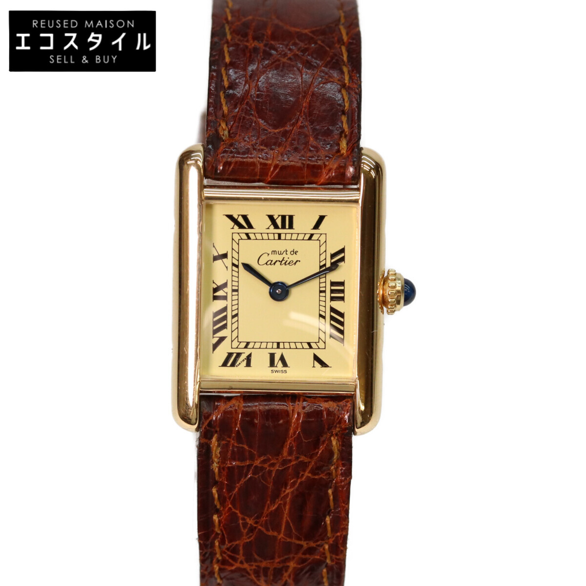 Cartier カルティエ W1003153 925 ﾏｽﾄﾀﾝｸｳﾞｪﾙﾒｲﾕSM ﾛｰﾏｱｲﾎﾞﾘｰ文字盤 QZ 革 腕時計 アイボリー/ブラウン レディース 【中古】