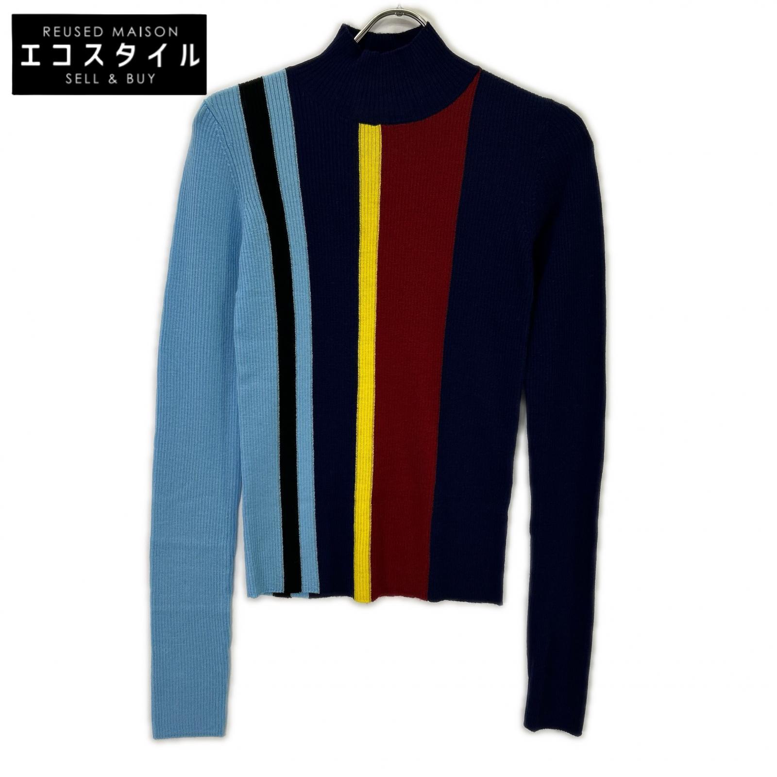 ENFOLD エンフォルド 26SS 300JS270-0201 ﾈｲﾋﾞｰﾌﾞﾙｰ ｳｰﾙ STRIPE RIB PULLOVER/ｽﾄﾗｲﾌﾟﾘﾌﾞﾆｯﾄﾌﾟﾙｵｰﾊﾞｰ トップス 38 ネイビー×ブルー レディース 【中古】