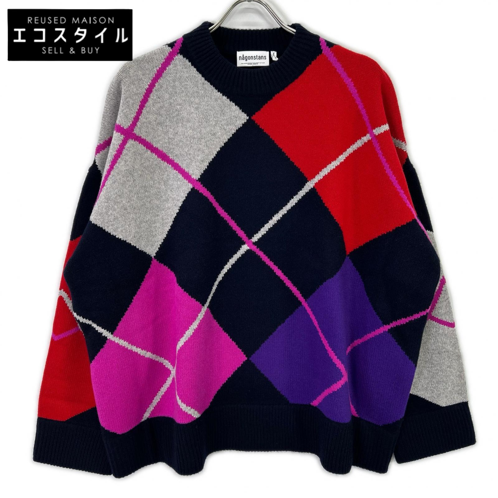 nagonstans ナゴンスタンス 25AW 470IA170-1461 ﾈｲﾋﾞｰ×ﾏﾙﾁｶﾗｰ ｳｰﾙ argyle knit pullover/ｱｰｶﾞｲﾙﾆｯﾄﾌﾟﾙｵｰﾊﾞｰ トップス MEDIUM 米国海軍×マルチ色つや レディース 【中古】