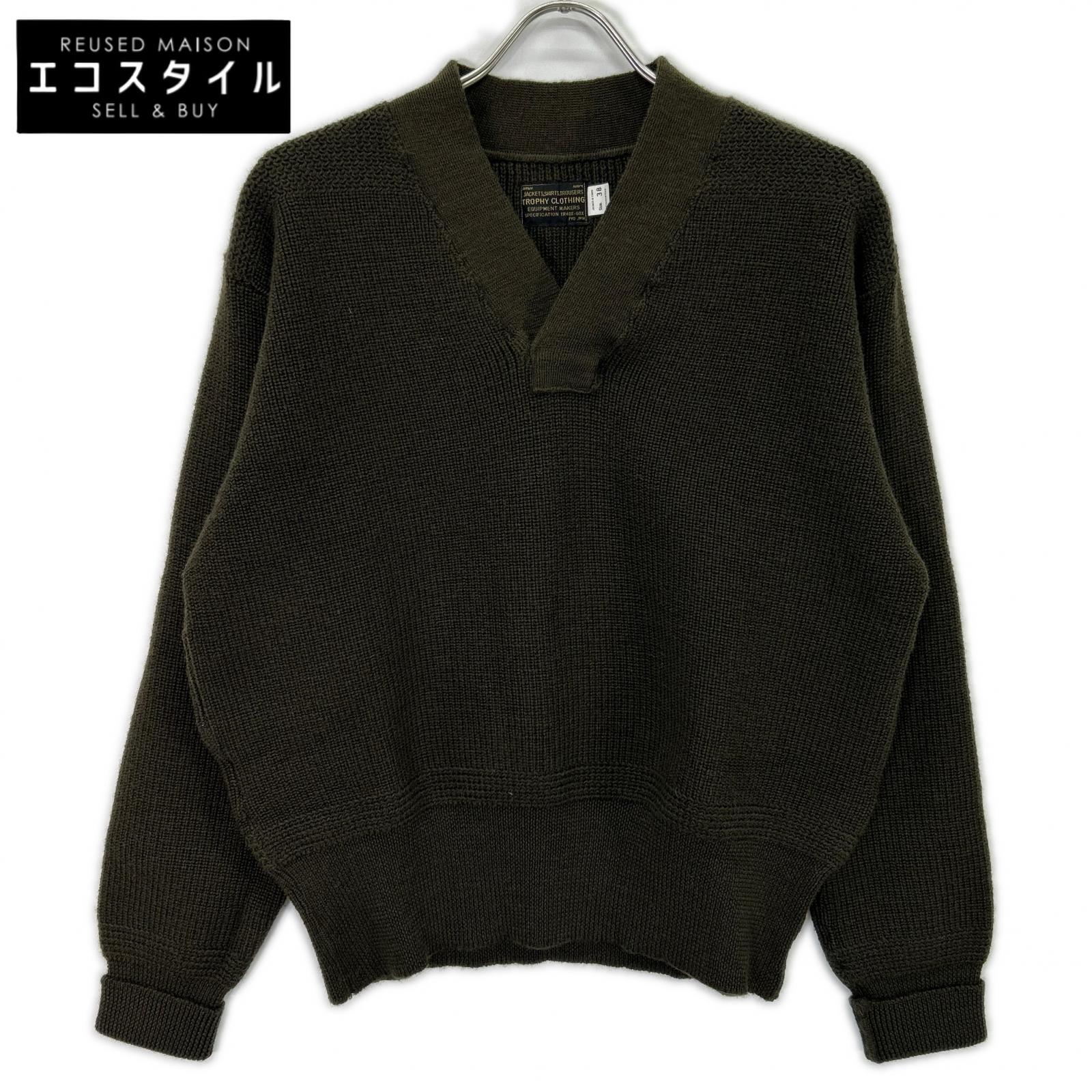 TROPHY CLOTHING トロフィークロージング ﾀﾞｰｸｵﾘｰﾌﾞ TYPE A-1 ﾒｶﾆｯｸﾆｯﾄｾｰﾀｰ トップス 38 ダークオリーブ メンズ 【中古】