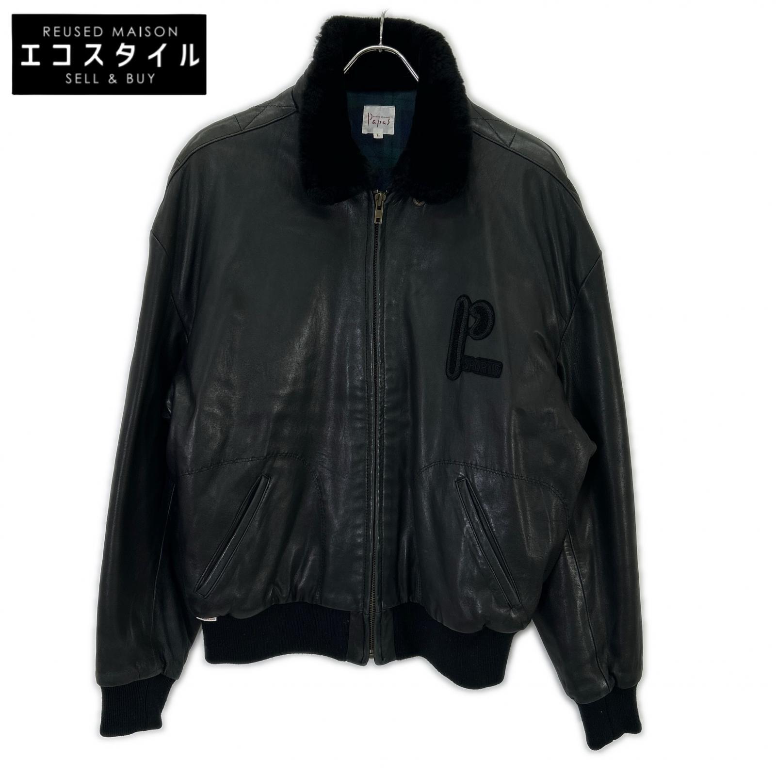 PAPAS パ通行手形 黒いこと シープスキン なめし革 上衣 上衣   L 黒いこと メンズ 【中古】