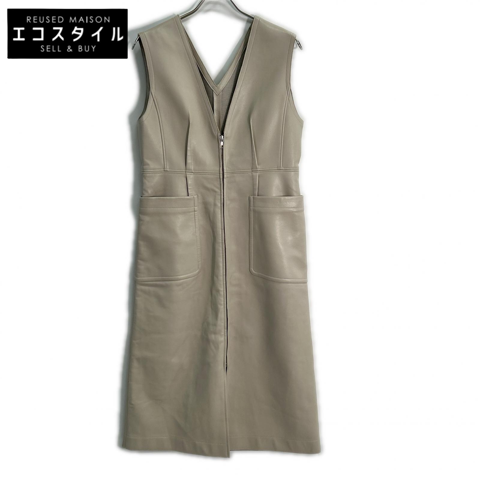 LE CIEL BLEU ルシェルブルー 23年 ﾍﾞｰｼﾞｭ Leather Utility Gilet ワンピース 36 ベージュ レディース 【中古】 6,952円