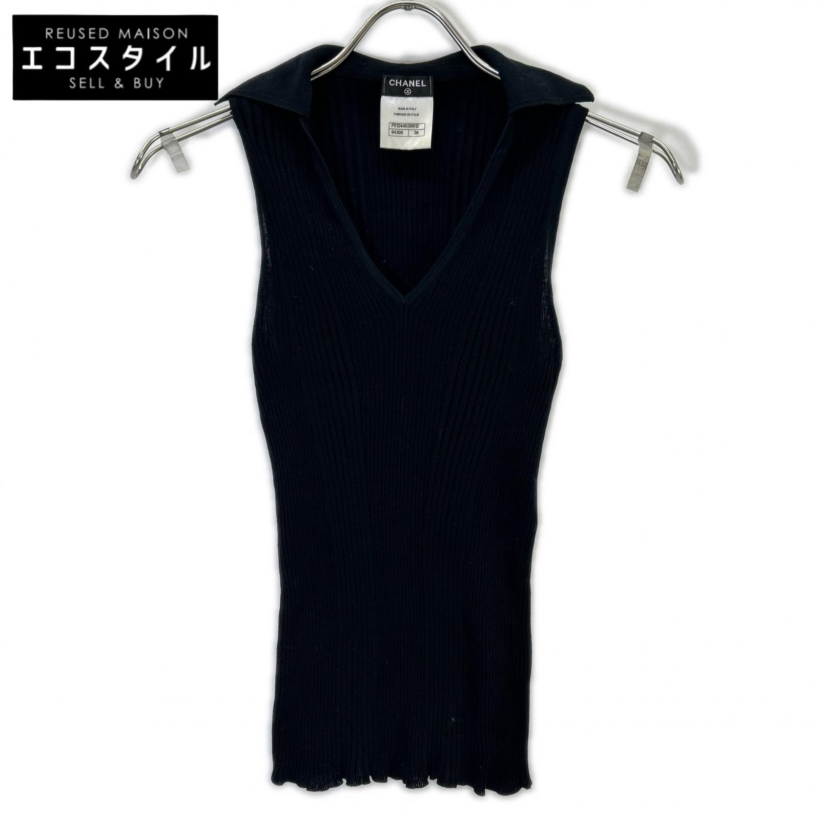 CHANEL シャネル 15SS P51244K06612 ﾌﾞﾗｯｸ ｽｷｯﾊﾟｰ ﾉｰｽﾘｰﾌﾞﾆｯﾄ トップス 38 黒いこと レディース 【中古】