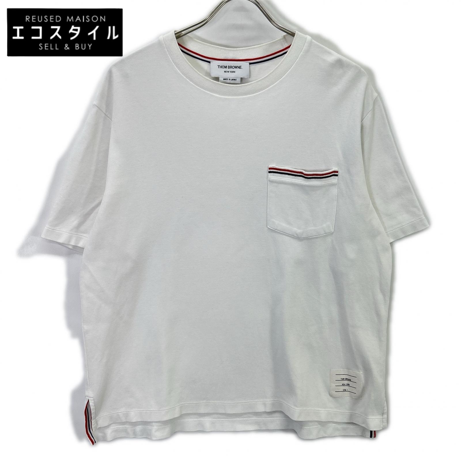 THOM BROWNE トム赤銅色 白 半袖カットソー トリコロール トップス   白いこと メンズ 【中古】