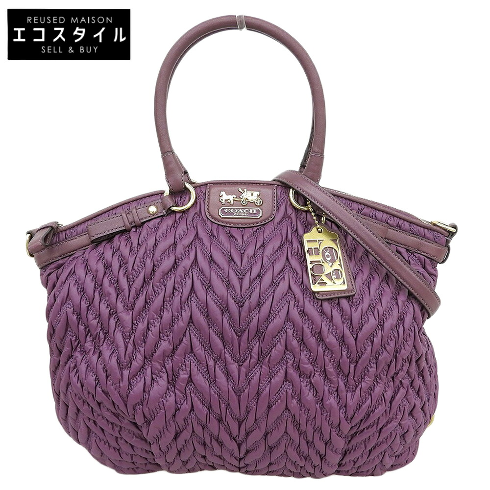 COACH コーチ職 美品 マディソン シェブロン 2way御徒面子 トートバッグ レディース パープル 70th祝する模範例 トートバッグ パープル レディース 【中古】