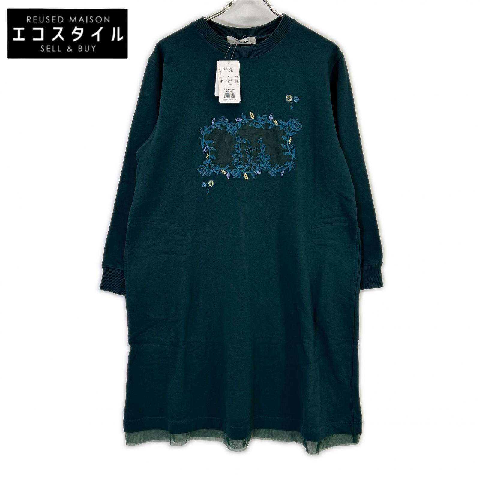 SUPER HAKKA スーパーハッカ 34920151 ｸﾞﾘｰﾝ 40/20裏毛×60ｺｯﾄﾝﾛｰﾝｶﾞｰﾗﾝﾄﾞｱﾈﾓﾈ刺繍ﾜﾝﾋﾟｰｽ ワンピース F グリーン レディース 【中古】