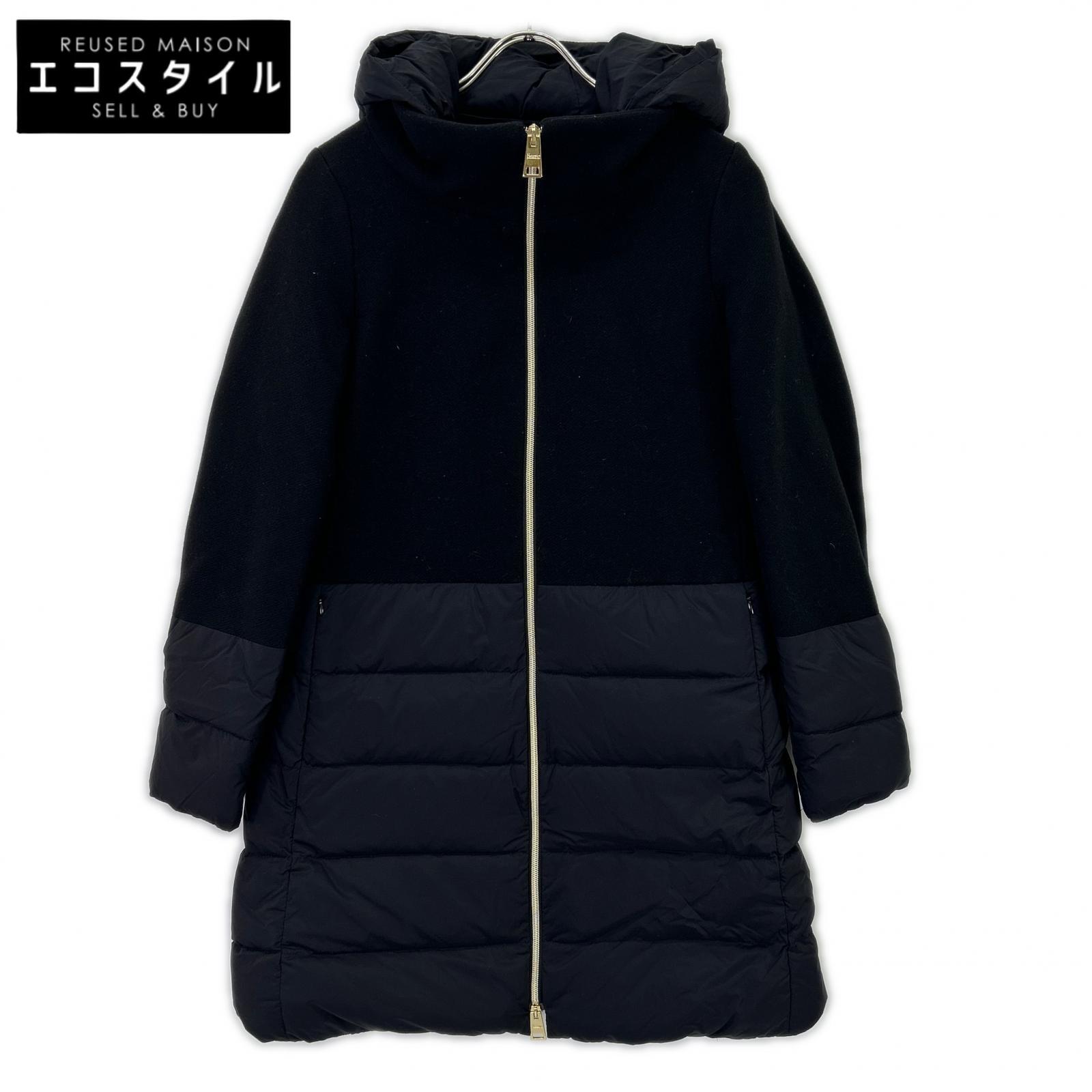 HERNO ヘルノ PI001760D ブラック×ネイビー 異素材コンビフーディダウンコート コート 40 ブラック レディース 【中古】|ブランドリユース エコスタイル
