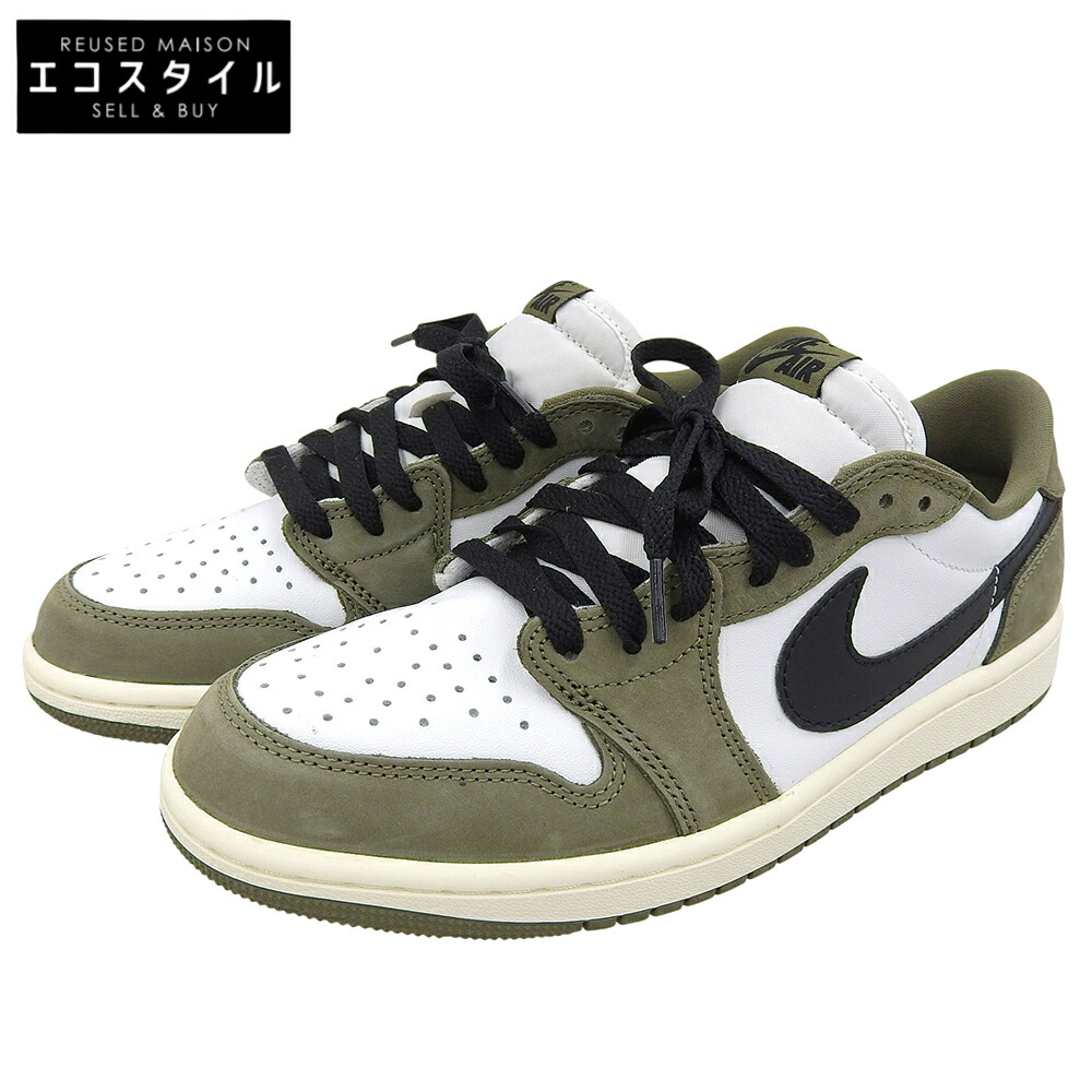 NIKE ナイキ 美品 Air Jordan 1 Low OG Medium Olive シューズ メンズ カーキ×ホワイト 26cm HQ6998-200 シューズ 26 カーキ/ホワイト メンズ 【中古】