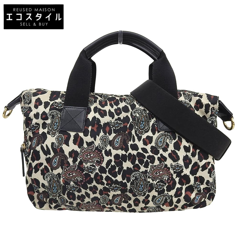 ETRO エトロ レオパード ペイズリー ナイロン 2WAYバッグ ハンドバッグ ショルダーバッグ レディース ベージュ×ブラック ハンドバッグ ベージュ/ブラック レディース 【中古】
