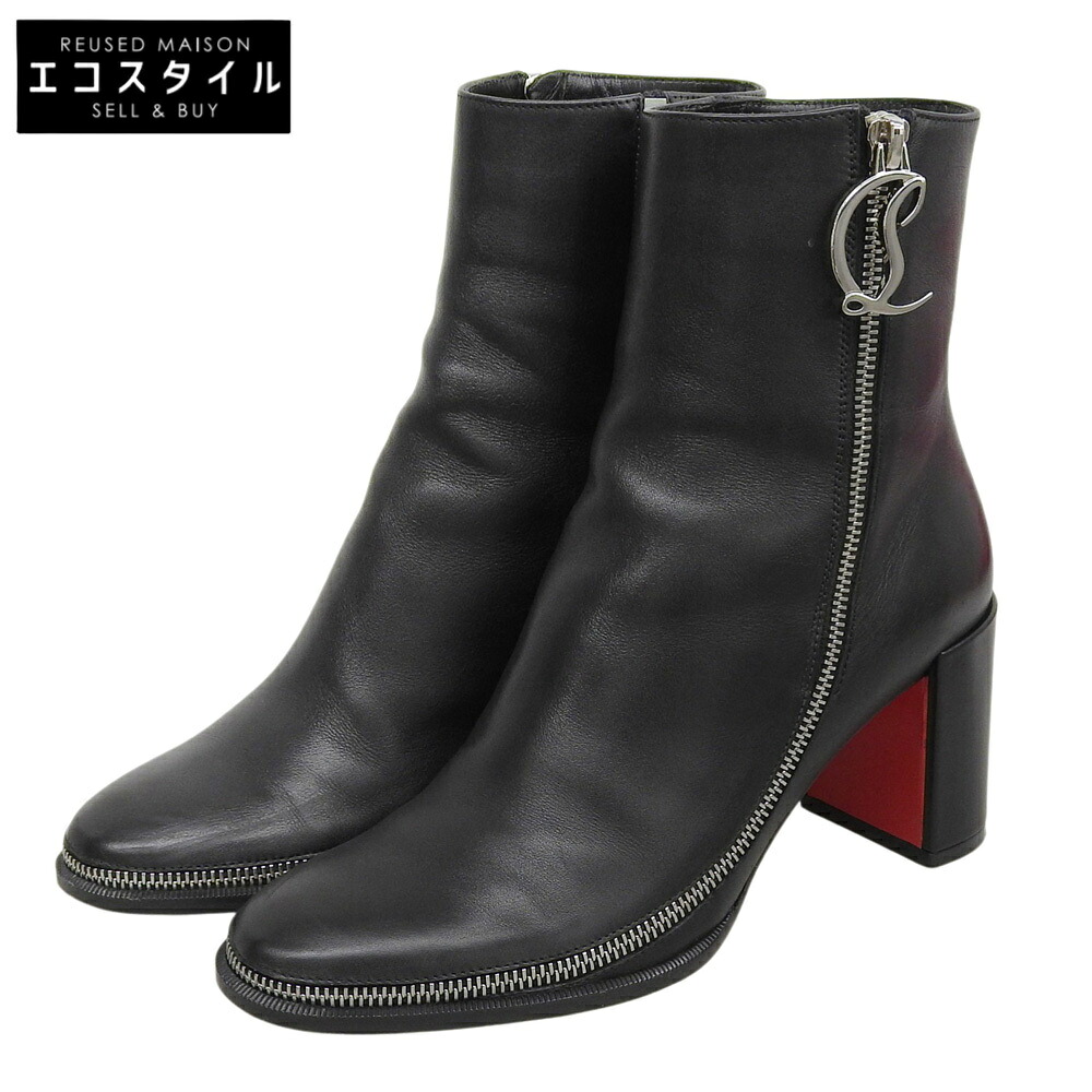 Christian Louboutin クリスチャンルブタン CL ZIP BOOTY Dロゴタイプチャック ジップ なめし革 アンクルブーツ レディース 黒いこと 36 1/2 シューズ   36.5 黒いこと レディース 【中古】