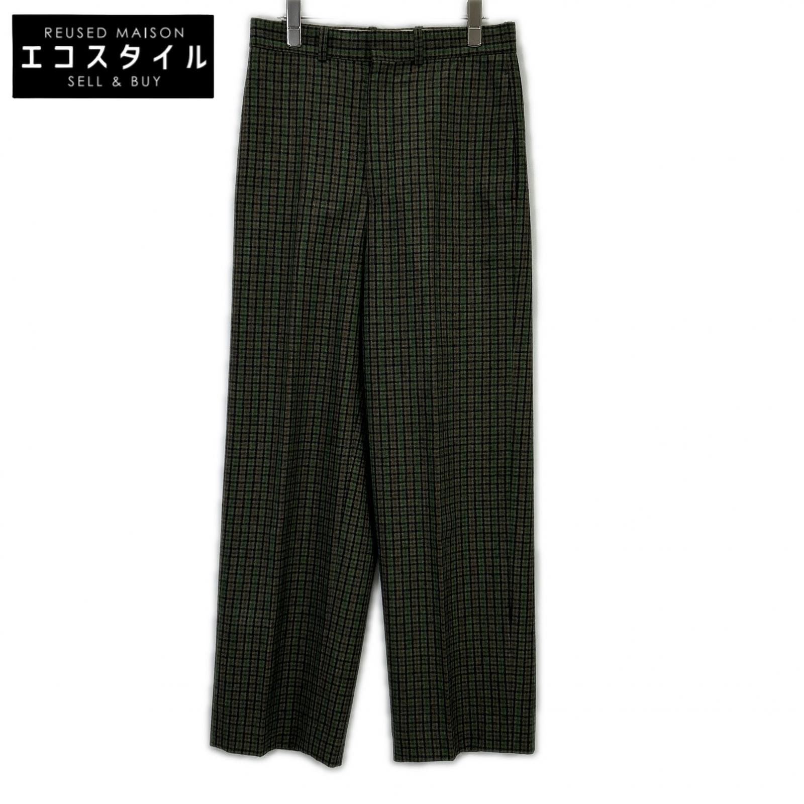 BLAMINK ブラジャーミンクのコート 7914-299-0396 グレージュ×緑であること 羊毛 真っただ中押し付ける チェックストレートパンツ ボトムス   36 グレージュ／緑であること レディース 【中古】