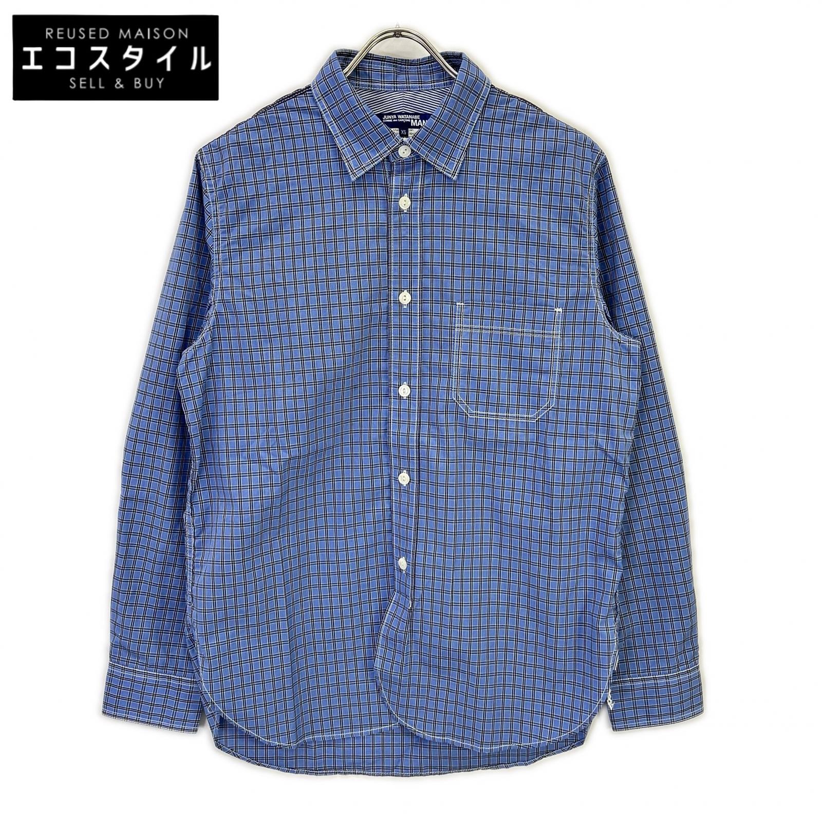 JUNYA WATANABE MAN ジュンヤワタナベマン 【美品】AD2020 WF-B017 チェック エルボーパッチ 長袖シャツ トップス XS ブルー メンズ 【中古】