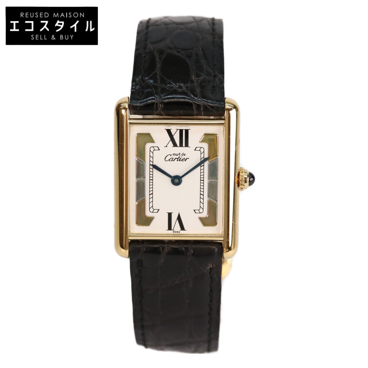 Cartier カルティエ 925 ﾏｽﾄﾀﾝｸｳﾞｪﾙﾒｲﾕLM 白文字盤 QZ 革 腕時計 アイボリー/ブラック レディース 【中古】