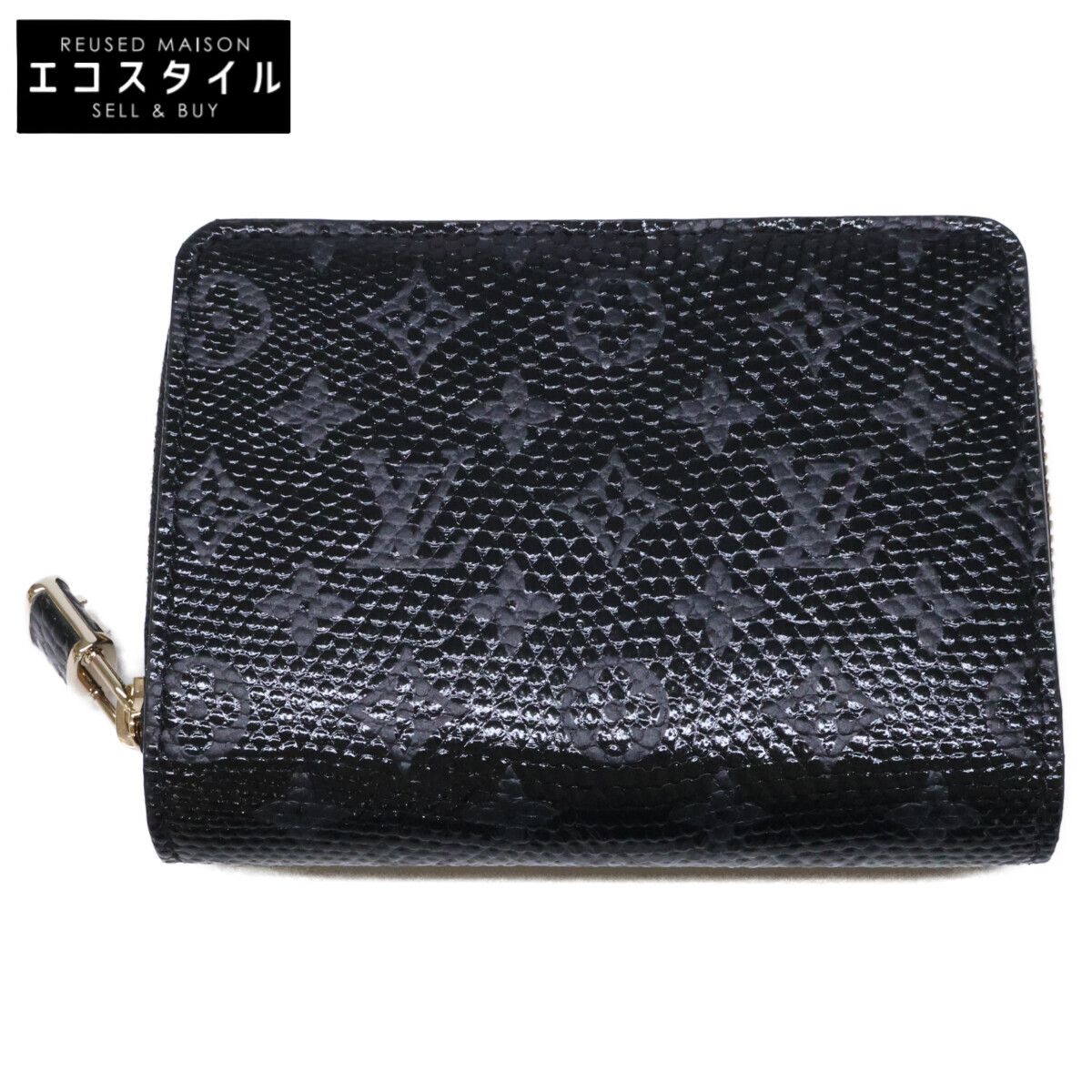 LOUIS VUITTON ルイヴィトン ﾌﾞﾗｯｸ ﾘｻﾞｰﾄﾞﾚｻﾞｰ ﾎﾟﾙﾄﾌｫｲﾕ ﾗｳﾝﾄﾞｼﾞｯﾌﾟｺﾝﾊﾟｸﾄｳｫﾚｯﾄ 二つ折り財布（小銭入れあり） - ブラック レディース 【中古】