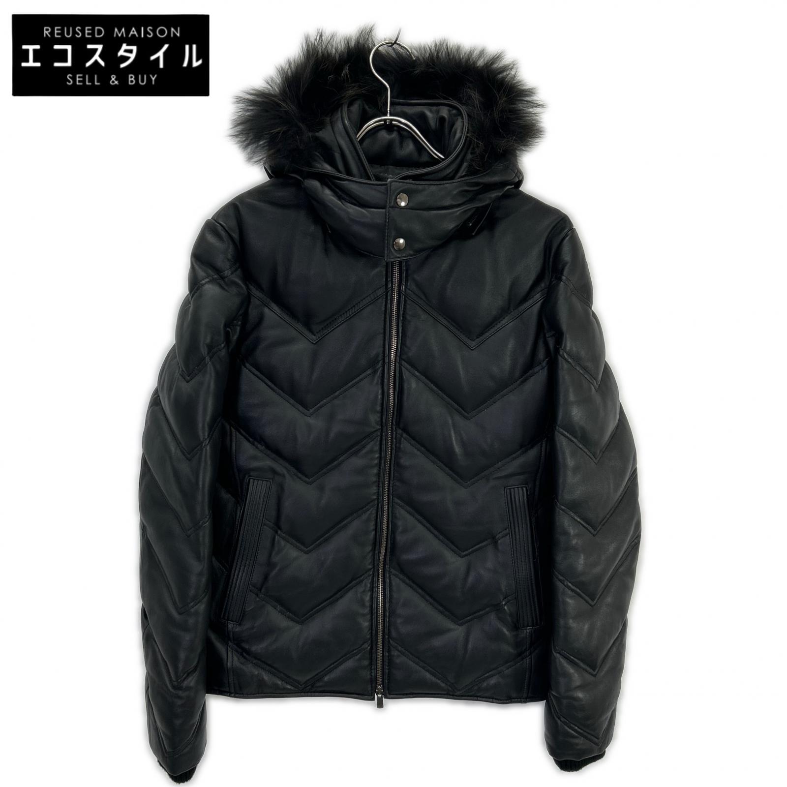 PHILIPP PLEIN フィリップ飾り気の無い 黒いこと 子ヒツジなめし革 フーディ 落ちこむ上衣 上衣   48 黒いこと メンズ 【中古】