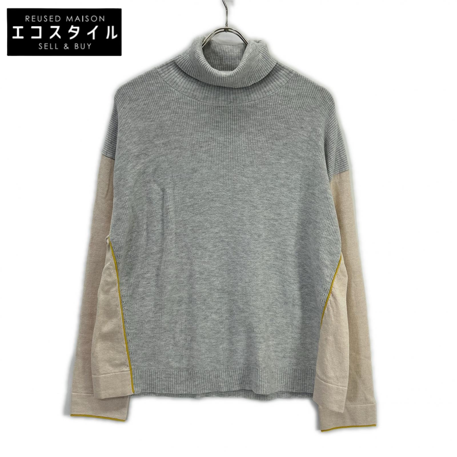 PaulSmith 極点スミス KRPSIS0120 ｸﾞﾚｰ×ﾍﾞｰｼﾞｭ ﾀｰﾄﾙﾈｯｸ ﾆｯﾄ トップス XL 薄墨色×ベージュ レディース 【中古】