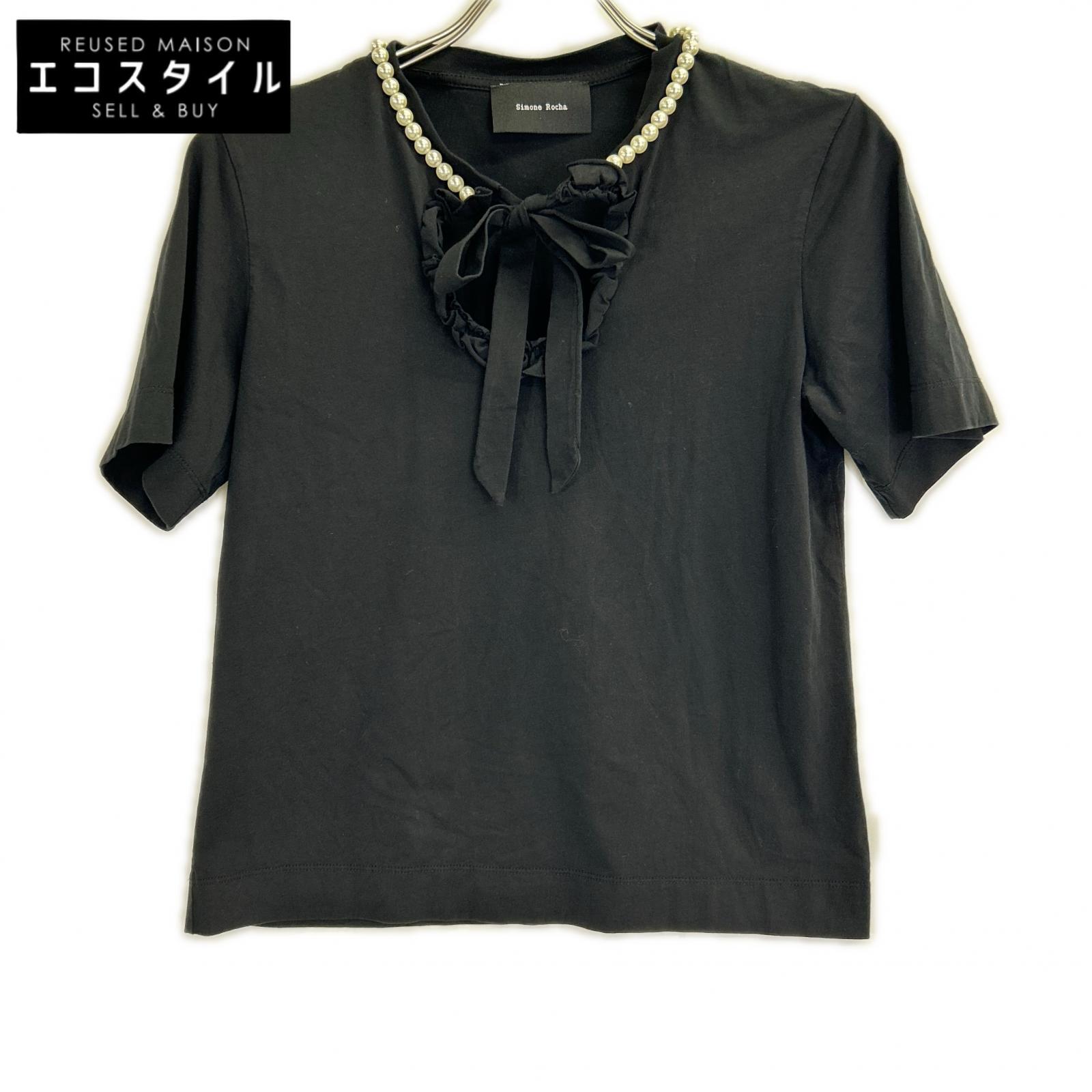 SIMONE ROCHA シモーネロシャ ﾌﾞﾗｯｸ ﾊﾟｰﾙ×ﾎﾞｳﾀｲ Tｼｬﾂ トップス XS ブラック レディース 【中古】