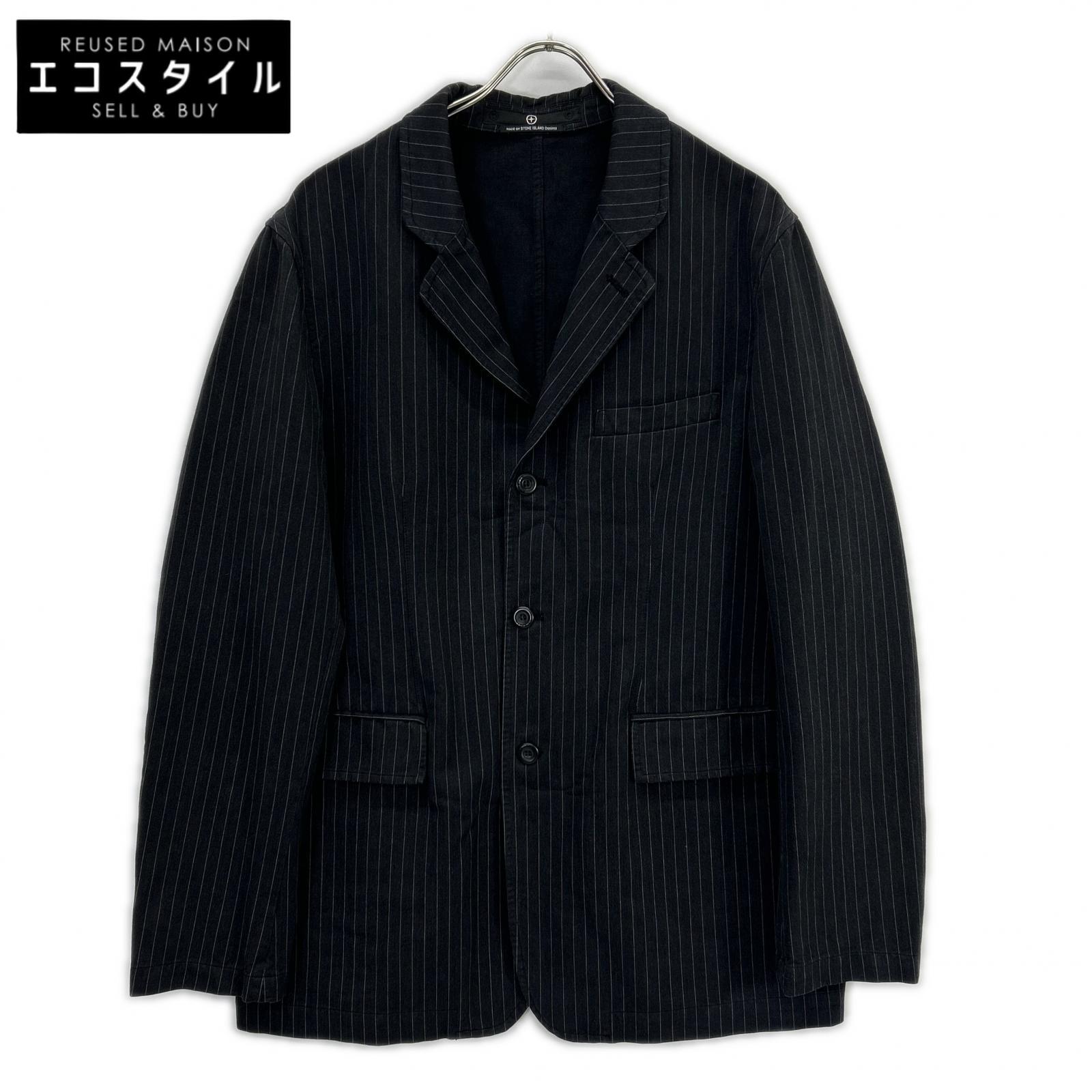 STONE ISLAND ストーンアイランド Denims ｸﾞﾚｰ  00s ﾎﾟｰﾙﾊｰｳﾞｪｲ期 ﾋﾟﾝｽﾄﾗｲﾌﾟ3Bﾃｰﾗｰﾄﾞｼﾞｬｹｯﾄ 上衣 薄墨色×白いこと メンズ 【中古】 コート・ジャケット-メンズファッション