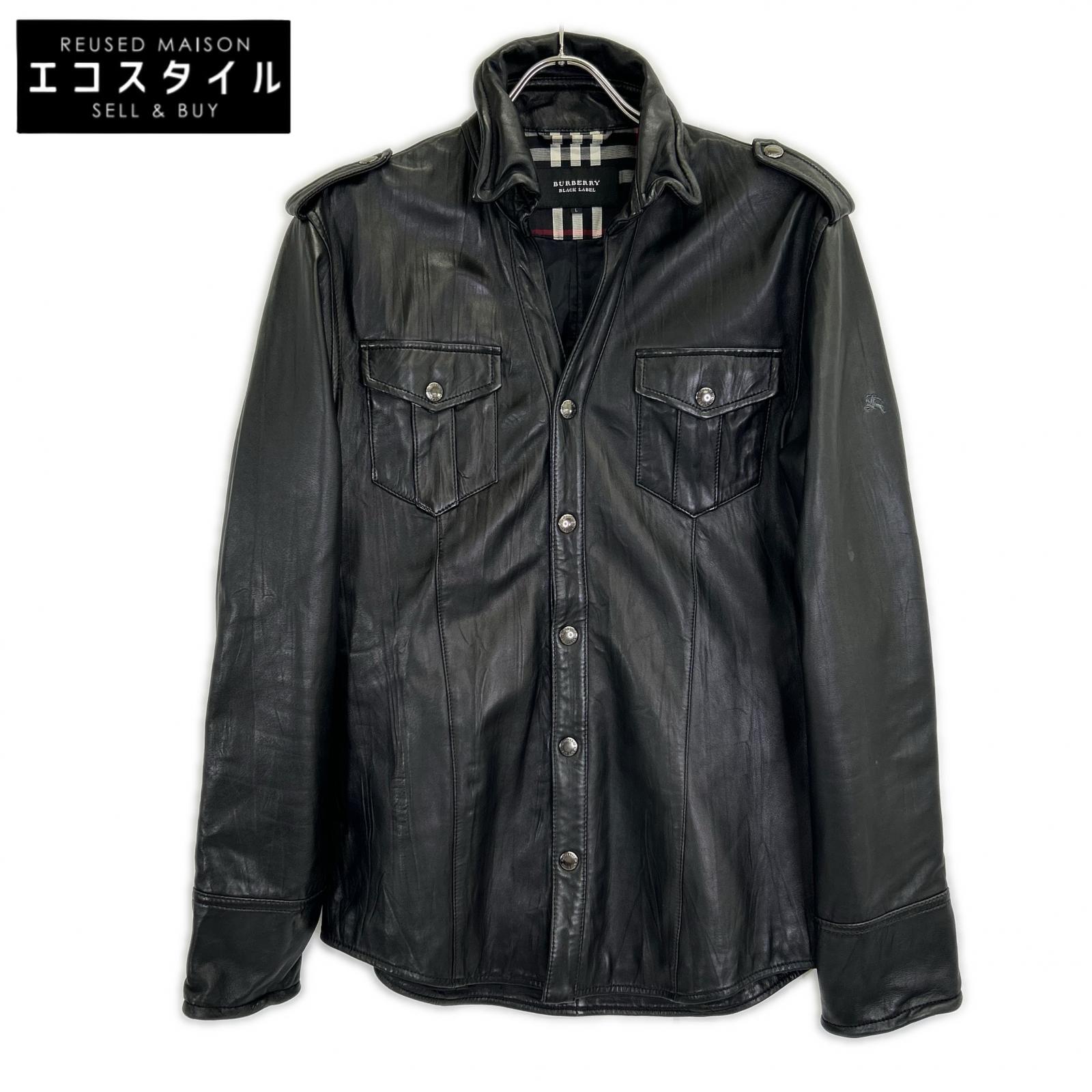 BURBERRY BLACK LABEL バーバリーブラックレーベル ﾌﾞﾗｯｸ BMP81-802-09 ﾗﾑﾚｻﾞｰ ｼﾞｬｹｯﾄ ジャケット L ブラック メンズ 【中古】