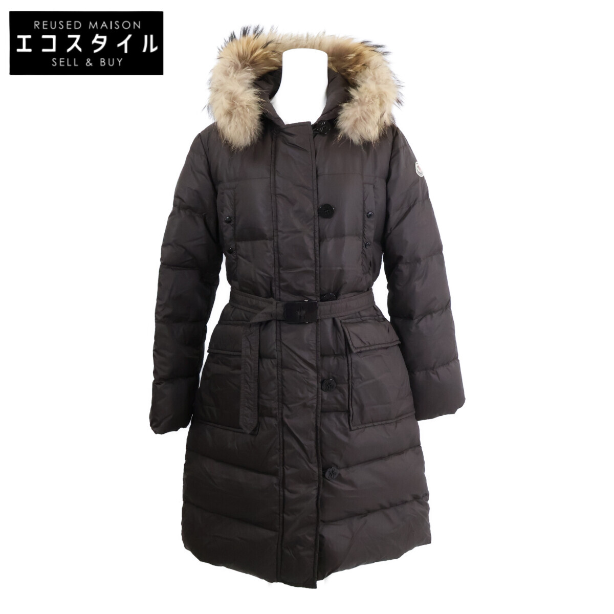 MONCLER モンクレール 49301 MESSINA メッシーナ ファー/ベルト付 フーディダウン コート 1 ブラウン レディース 【中古】|ブランドリユース エコスタイル