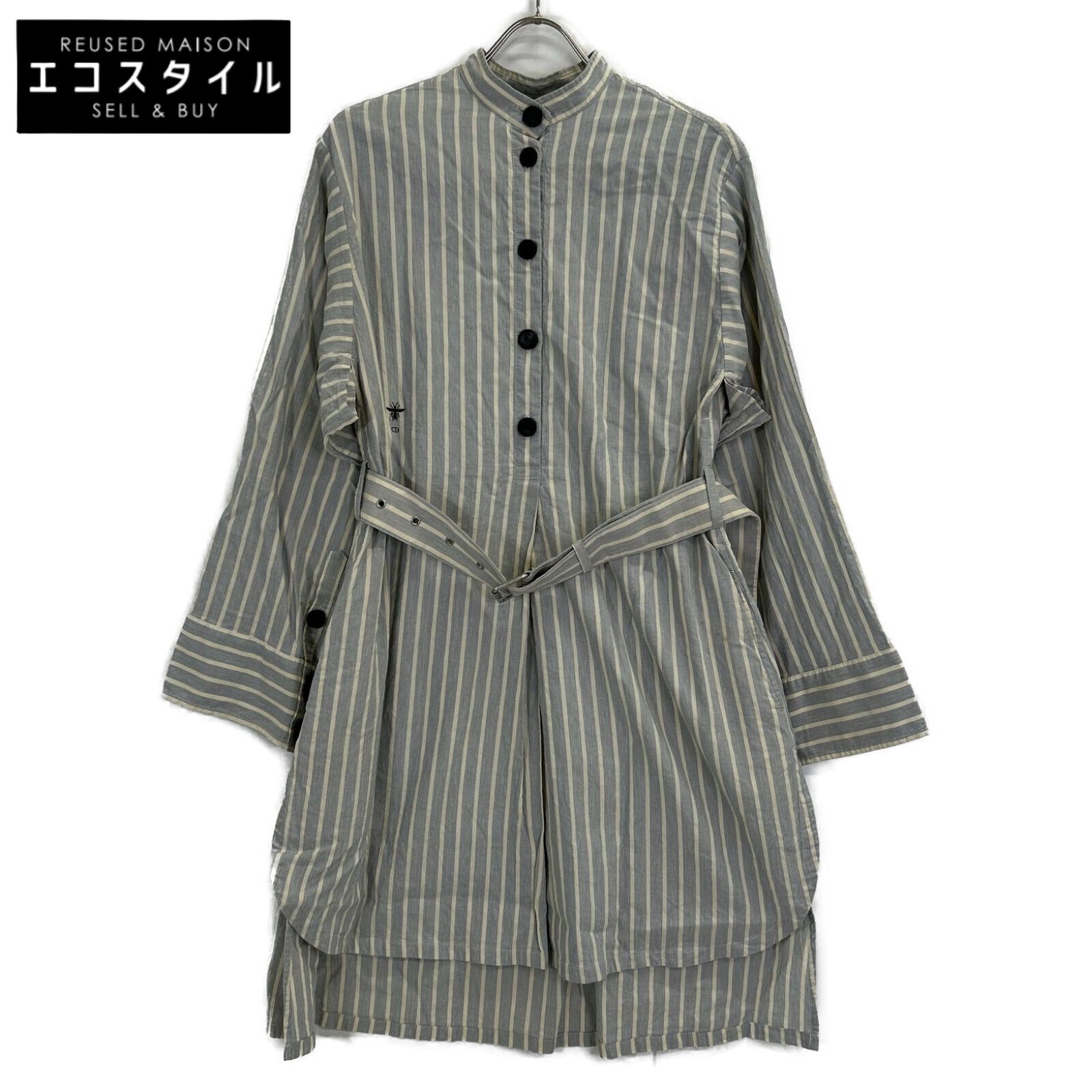 Christian Dior ディオール 青み 327R11A3157 リネン綿織物 同盟罷業生命現象 ゜プルオーバー トップス   38 青み×白いこと レディース 【中古】