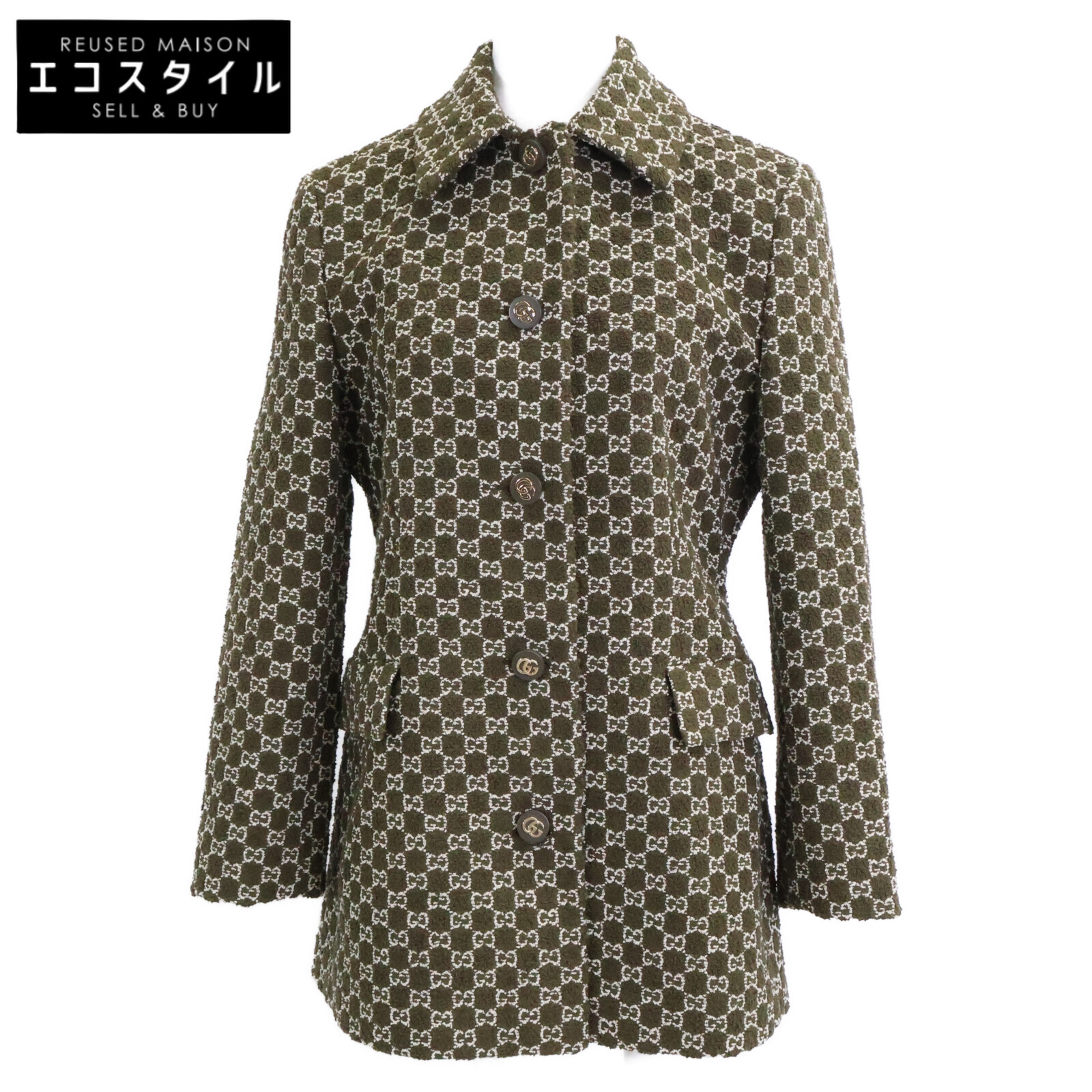 GUCCI グッチ 【新品/国内置き目】835539 GGブークレ シングル上衣 40 カーキ レディース 【中古】